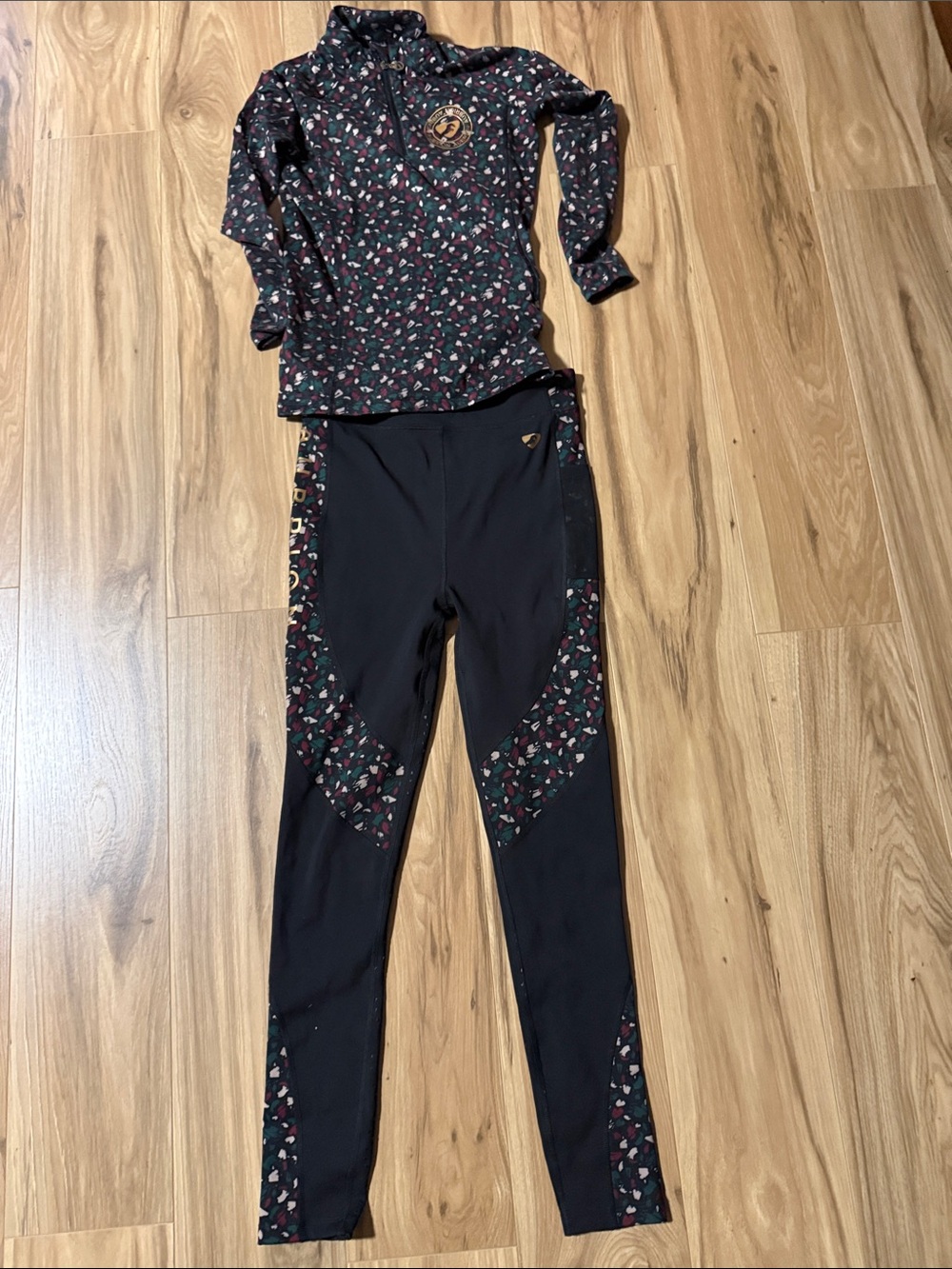 Girls' Black Floral-Accent Leggings Set